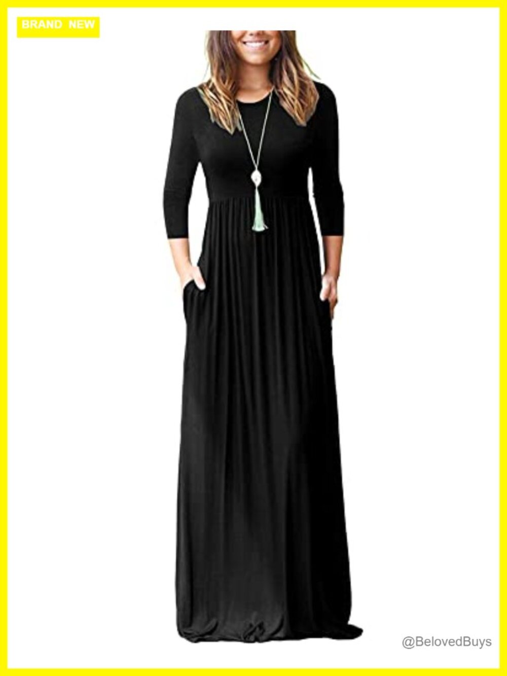 Womens 3/4 Sleeve Maxi Dress with Pockets Loose Casual